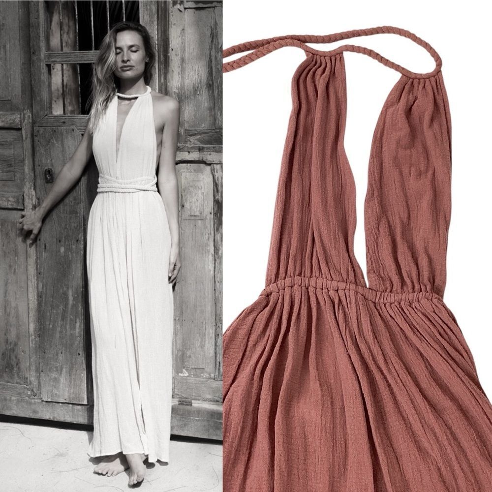 Spiritum Tulum Itzia Gauze Maxi Dress Backless Braided Strap OS Resort Boho
